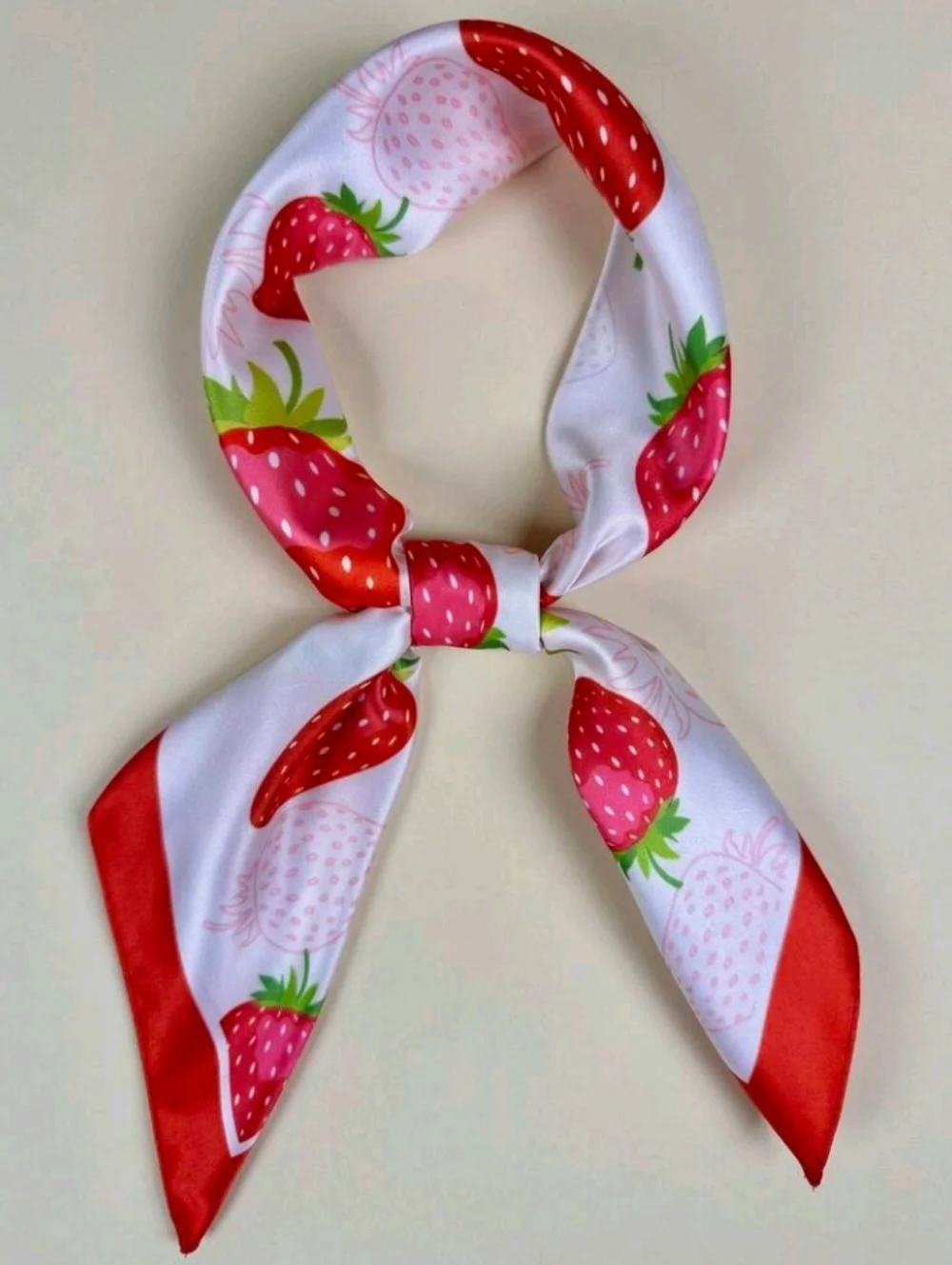 Strawberry Print Satin Scarf Red & White Summer Beach Festival